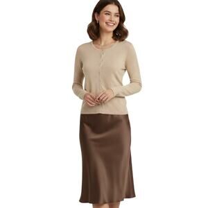 Vintage 80s Silk Blend Cardigan Sweater Button Up Fitted Cream Tan M 90s Y2K